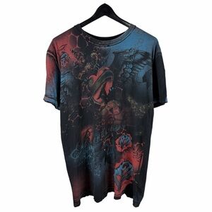 Mens Y2K Remetee Grunge Style All Over Print Cross Heart Shirt Size XL